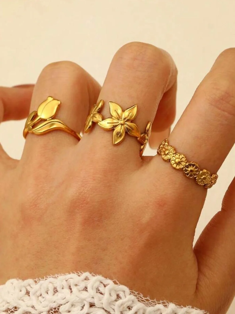 Gold Floral Stackable Rings #2552 - Picture 1 of 5